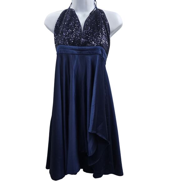 Shareen Dress Womens Size 10 Navy Blue Sequin Halter - Picture 1 of 11